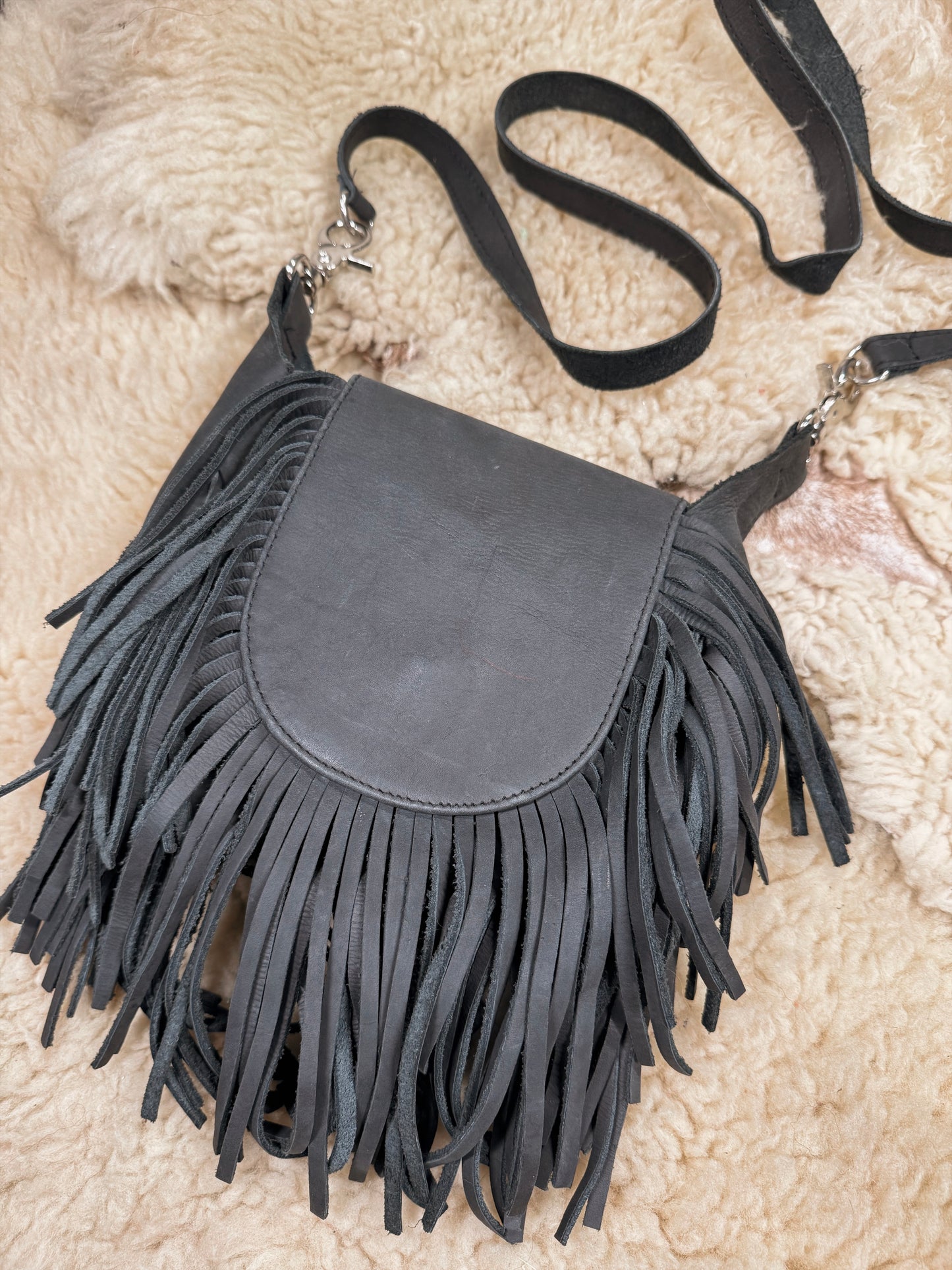 Matte Black Crossbody fringe bag