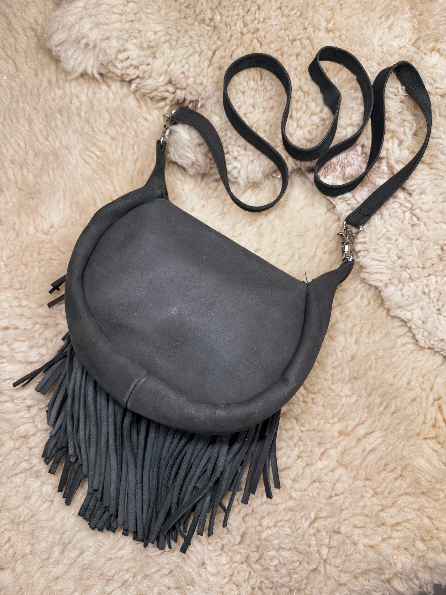 Matte Black Crossbody fringe bag