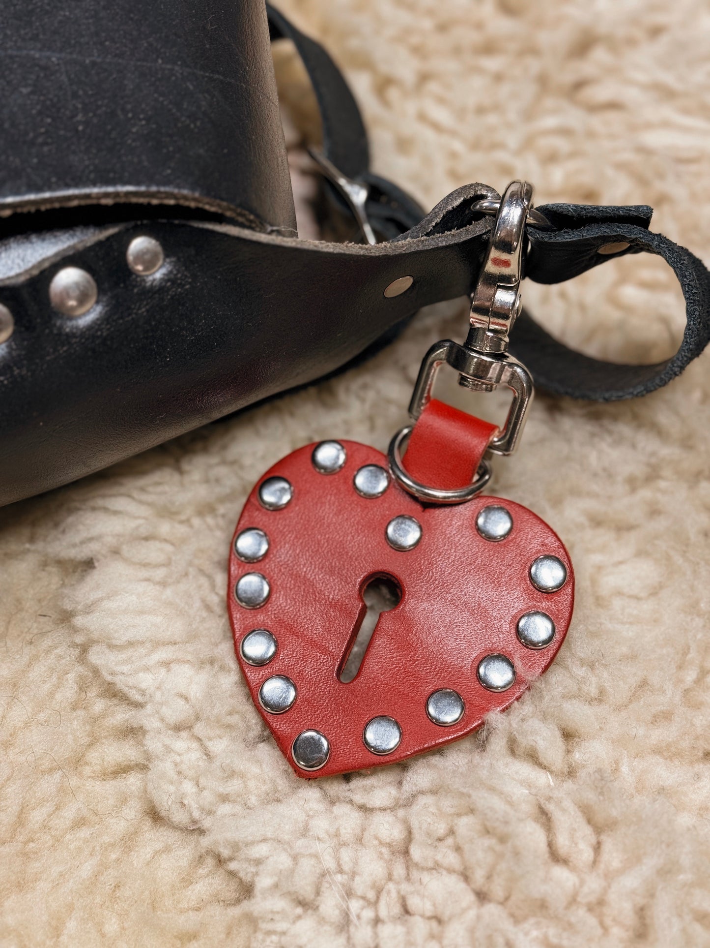 Studded Red Heart Key Fob